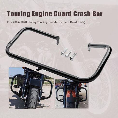 MoKitDora Touring Plain Engine Guard Highway Crash Bar 1.25" Fat for Harley 2009-2020 Road King Street Electra Glide and Trike Models, Gloss Black in Saudi Arabia