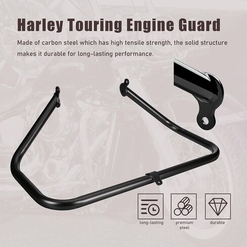 MoKitDora Touring Plain Engine Guard Highway Crash Bar 1.25" Fat for Harley 2009-2020 Road King Street Electra Glide and Trike Models, Gloss Black in Saudi Arabia