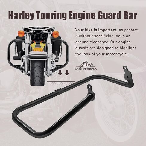 MoKitDora Touring Plain Engine Guard Highway Crash Bar 1.25" Fat for Harley 2009-2020 Road King Street Electra Glide and Trike Models, Gloss Black in Saudi Arabia