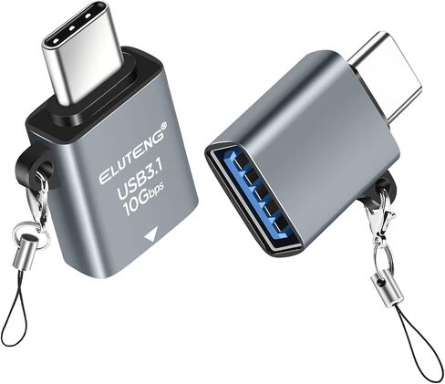 ELUTENG USB to USB C Adapter 2 Pack Type C Male to USB 3.1 Female Adapter 10Gbps Aluminum Alloy USB C to USB with Lanyards Compatibale with MacBook Pro, iPad Pro, iPhone 15 in Saudi Arabia