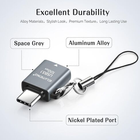 ELUTENG USB to USB C Adapter 2 Pack Type C Male to USB 3.1 Female Adapter 10Gbps Aluminum Alloy USB C to USB with Lanyards Compatibale with MacBook Pro, iPad Pro, iPhone 15 in Saudi Arabia