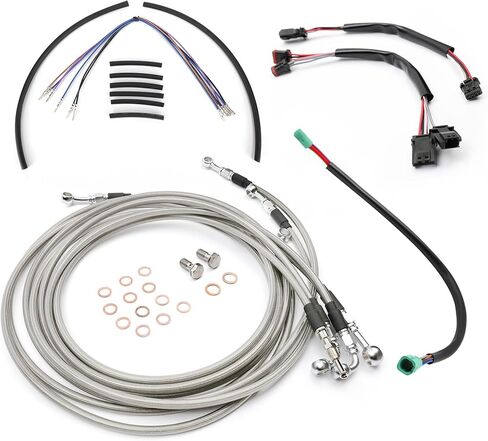 TIGERSGATE 16" Touring Handlebar Cables Front Turn Signals Extension Wire Harness Kit & CAN-Bus & TBW Wires & Brake Line for 2014-2015 Harley Road King/Glide,Electra Glide,Street Glide w/ABS,Silver in Saudi Arabia