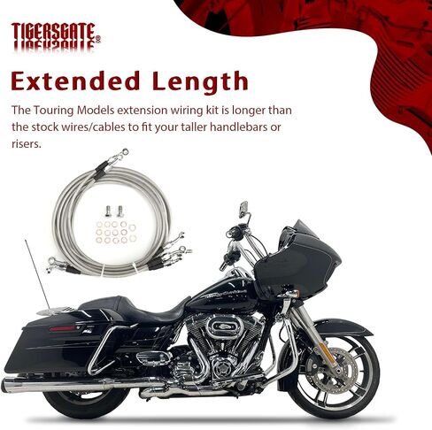 TIGERSGATE 16" Touring Handlebar Cables Front Turn Signals Extension Wire Harness Kit & CAN-Bus & TBW Wires & Brake Line for 2014-2015 Harley Road King/Glide,Electra Glide,Street Glide w/ABS,Silver in Saudi Arabia