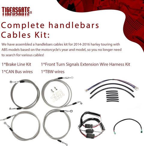 TIGERSGATE 16" Touring Handlebar Cables Front Turn Signals Extension Wire Harness Kit & CAN-Bus & TBW Wires & Brake Line for 2014-2015 Harley Road King/Glide,Electra Glide,Street Glide w/ABS,Silver in Saudi Arabia
