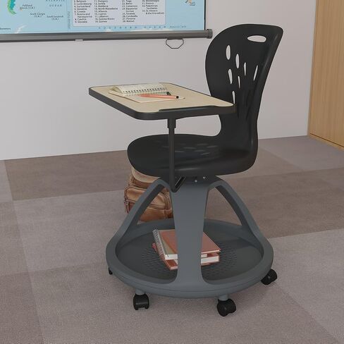 كرسي مكتب محمول من Flash Furniture Laikyn باللون الأسود مع دوران للكمبيوتر اللوحي 360 درجة وحجرة تخزين تحت المقعد in Saudi Arabia