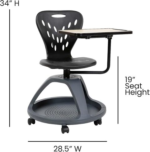 كرسي مكتب محمول من Flash Furniture Laikyn باللون الأسود مع دوران للكمبيوتر اللوحي 360 درجة وحجرة تخزين تحت المقعد in Saudi Arabia