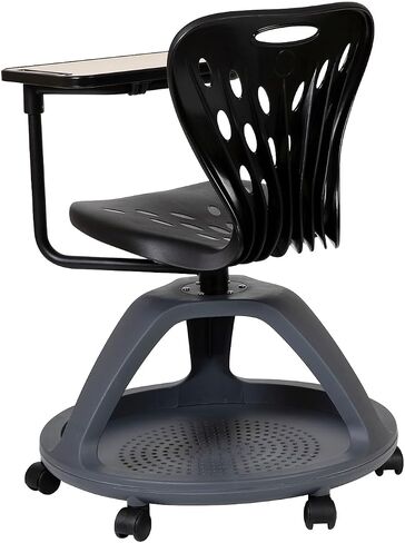 كرسي مكتب محمول من Flash Furniture Laikyn باللون الأسود مع دوران للكمبيوتر اللوحي 360 درجة وحجرة تخزين تحت المقعد in Saudi Arabia