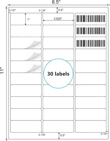 ملصق ملصقات عنوان 1 بوصة × 2-5/8 بوصة، 900 ملصق بريدي، لطابعات الليزر وطابعات الحبر، ملصقات عنوان الإرجاع 8.5 بوصة × 11 بوصة بيضاء 30 ورقة، لاصق قوي in Kuwait