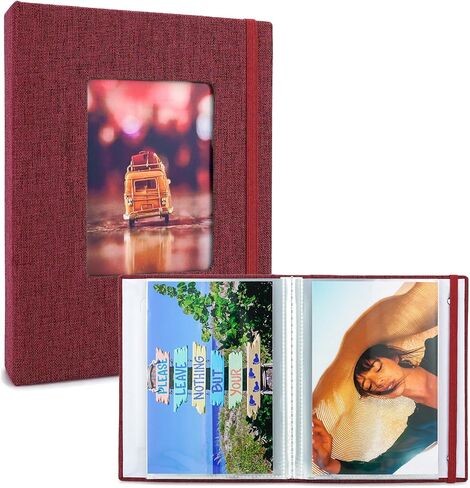 Small Photo Album 4x6-2 Pack, Clear Pages, Linen Cover with Front Window, Each Mini Album Holds 52 Photos, Small Photo Book for 4x6 Pictures, Red in Saudi Arabia