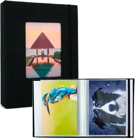 ألبوم صور صغير 4x6-2 حزمة، صفحات شفافة، غطاء من الكتان مع نافذة أمامية، كل ألبوم صغير يحمل 52 صورة، كتاب صور صغير لصور 4x6، أحمر in Kuwait