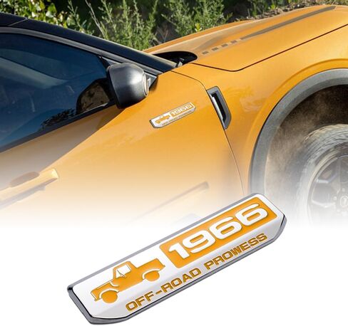 شعار Off-Road Prowess 1966 Badge Emblem for Bronco 2021-2024، 5.5 بوصة كلاسيكي بالكامل معدني ثلاثي الأبعاد ملصقات تراكب للباب الخلفي والجوانب، متوافق مع ملحقات Ford Bronco/Bronco الرياضية (أسود) in Saudi Arabia