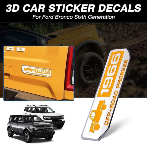شعار Off-Road Prowess 1966 Badge Emblem for Bronco 2021-2024، 5.5 بوصة كلاسيكي بالكامل معدني ثلاثي الأبعاد ملصقات تراكب للباب الخلفي والجوانب، متوافق مع ملحقات Ford Bronco/Bronco الرياضية (أسود) in Saudi Arabia