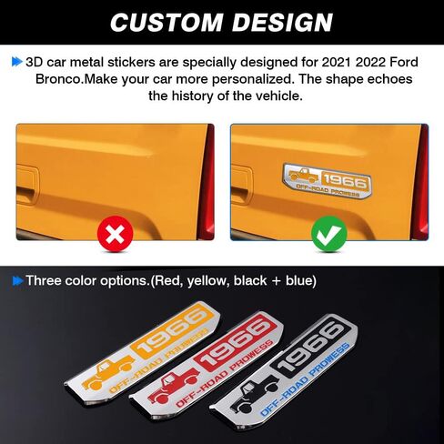 شعار Off-Road Prowess 1966 Badge Emblem for Bronco 2021-2024، 5.5 بوصة كلاسيكي بالكامل معدني ثلاثي الأبعاد ملصقات تراكب للباب الخلفي والجوانب، متوافق مع ملحقات Ford Bronco/Bronco الرياضية (أسود) in Saudi Arabia