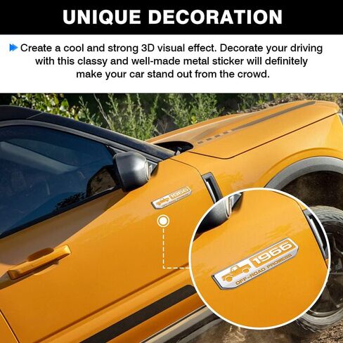 شعار Off-Road Prowess 1966 Badge Emblem for Bronco 2021-2024، 5.5 بوصة كلاسيكي بالكامل معدني ثلاثي الأبعاد ملصقات تراكب للباب الخلفي والجوانب، متوافق مع ملحقات Ford Bronco/Bronco الرياضية (أسود) in Saudi Arabia