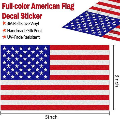 Reflective Full Color American Flag Stickers 2 Pairs Bundle 3" X 5" Tactical Military Flag Reverse USA Decal for SUV, Hard Hat, Car Vinyl Window Bumper Decal Sticker (B) in Saudi Arabia