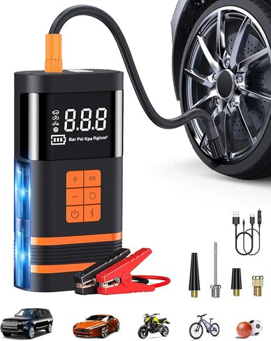 TURBO SII Jump Starter with Air Compressor,150 PSI Electric Air Pump for Car,4X Fast Inflation Tire Pump for car,Cordless Portable Tire Inflator with Digital Pressure Gauge for Car/Motor/Bike/Ball in Kuwait