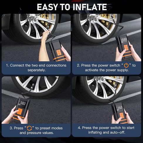 TURBO SII Jump Starter with Air Compressor,150 PSI Electric Air Pump for Car,4X Fast Inflation Tire Pump for car,Cordless Portable Tire Inflator with Digital Pressure Gauge for Car/Motor/Bike/Ball in Kuwait