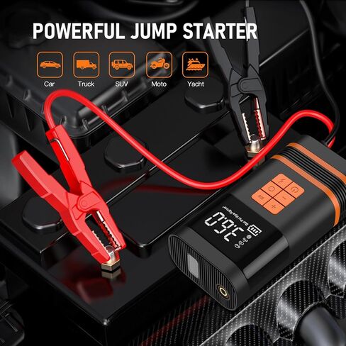 TURBO SII Jump Starter with Air Compressor,150 PSI Electric Air Pump for Car,4X Fast Inflation Tire Pump for car,Cordless Portable Tire Inflator with Digital Pressure Gauge for Car/Motor/Bike/Ball in Kuwait