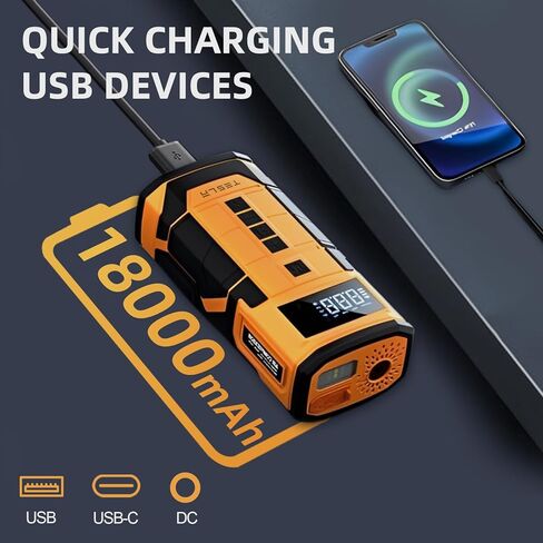 منفاخ إطارات تيسلا محمول، ملحقات تيسلا موديل 3 Y S X، مضخة إطارات تيسلا مع 2 في 1 150 رطل لكل بوصة مربعة لاسلكية 12 فولت تيار مستمر مصباح LED للسيارة والدراجات والبالونات in Kuwait