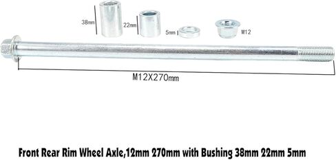 محور العجلة الخلفية الأمامية، 12 مم 270 مم مع جلبة 38 مم 22 مم 5 مم متوافق مع أجزاء الدراجة النارية PIT PRO Dirt Bike Scooter QUAD ATV (كبير) in Kuwait