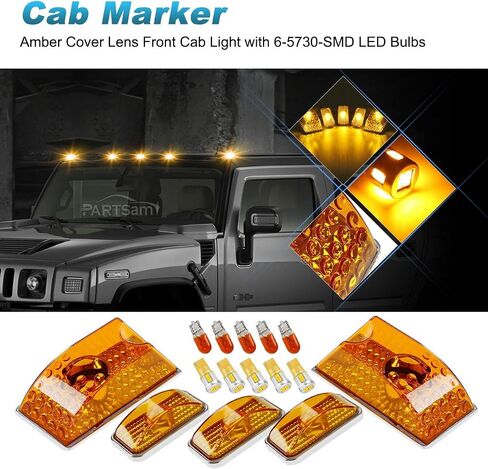 استبدال Partsam لأضواء سقف الكابينة Hummer H2 الإسكان 2003-2009 وHummer H2 SUT Cab Roof أعلى علامة التخليص LED مصابيح الإضاءة 2005-2009 الأمامية الخلفية مع T10 194 168 W5W لمبات LED (5 كهرمان + 5 أحمر) in Saudi Arabia