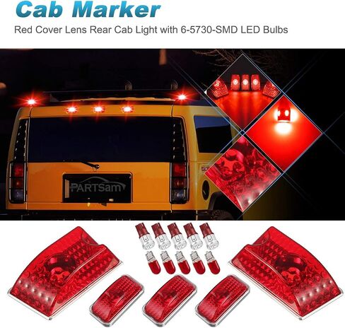 استبدال Partsam لأضواء سقف الكابينة Hummer H2 الإسكان 2003-2009 وHummer H2 SUT Cab Roof أعلى علامة التخليص LED مصابيح الإضاءة 2005-2009 الأمامية الخلفية مع T10 194 168 W5W لمبات LED (5 كهرمان + 5 أحمر) in Saudi Arabia