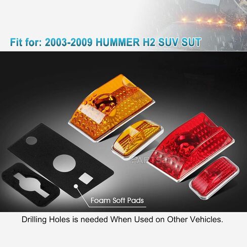 استبدال Partsam لأضواء سقف الكابينة Hummer H2 الإسكان 2003-2009 وHummer H2 SUT Cab Roof أعلى علامة التخليص LED مصابيح الإضاءة 2005-2009 الأمامية الخلفية مع T10 194 168 W5W لمبات LED (5 كهرمان + 5 أحمر) in Saudi Arabia