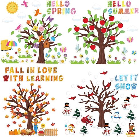 340 قطعة من شجرة الموسم والفصل الدراسي ولوحة الديكور والأشجار الموسمية مرحبًا بالربيع والصيف والخريف والشتاء، وقصاصات على الجدار الحدودي، ومستلزمات الحفلات، وديكورات لمنزل المدرسة الابتدائية in Kuwait