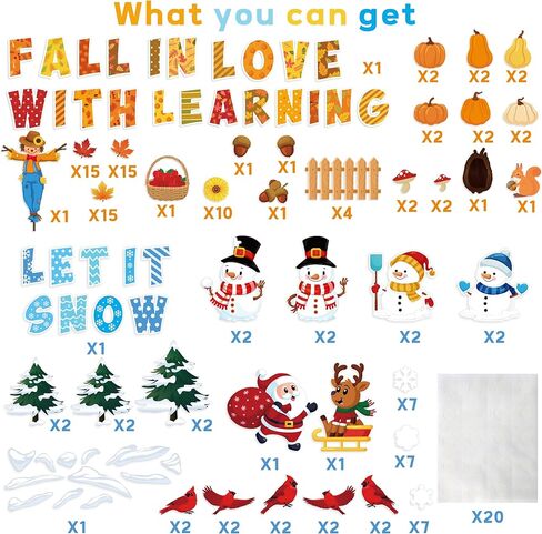 340 قطعة من شجرة الموسم والفصل الدراسي ولوحة الديكور والأشجار الموسمية مرحبًا بالربيع والصيف والخريف والشتاء، وقصاصات على الجدار الحدودي، ومستلزمات الحفلات، وديكورات لمنزل المدرسة الابتدائية in Kuwait