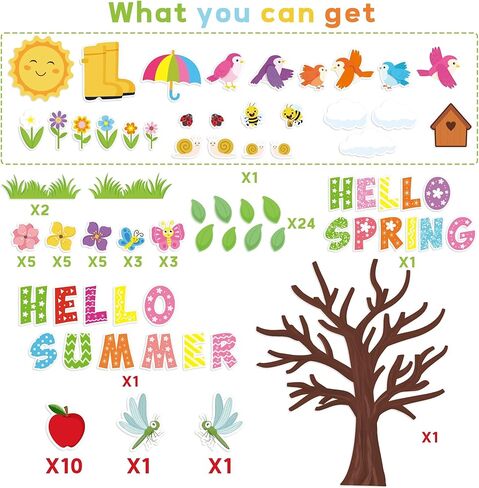 340 قطعة من شجرة الموسم والفصل الدراسي ولوحة الديكور والأشجار الموسمية مرحبًا بالربيع والصيف والخريف والشتاء، وقصاصات على الجدار الحدودي، ومستلزمات الحفلات، وديكورات لمنزل المدرسة الابتدائية in Kuwait