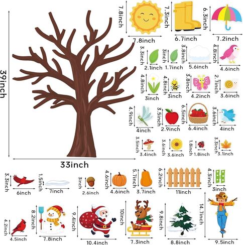 340 قطعة من شجرة الموسم والفصل الدراسي ولوحة الديكور والأشجار الموسمية مرحبًا بالربيع والصيف والخريف والشتاء، وقصاصات على الجدار الحدودي، ومستلزمات الحفلات، وديكورات لمنزل المدرسة الابتدائية in Kuwait