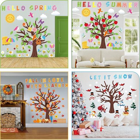 340 قطعة من شجرة الموسم والفصل الدراسي ولوحة الديكور والأشجار الموسمية مرحبًا بالربيع والصيف والخريف والشتاء، وقصاصات على الجدار الحدودي، ومستلزمات الحفلات، وديكورات لمنزل المدرسة الابتدائية in Kuwait