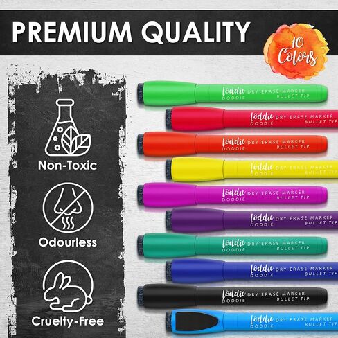 10 أقلام تلوين مغناطيسية للمسح الجاف من Loddie Doddie مع أغطية ممحاة، 10 ألوان ساطعة وجريئة فريدة من نوعها، نقطة متوسطة، رائحة منخفضة، غير سامة in Kuwait
