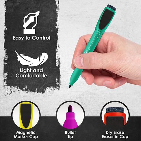 10 أقلام تلوين مغناطيسية للمسح الجاف من Loddie Doddie مع أغطية ممحاة، 10 ألوان ساطعة وجريئة فريدة من نوعها، نقطة متوسطة، رائحة منخفضة، غير سامة in Kuwait