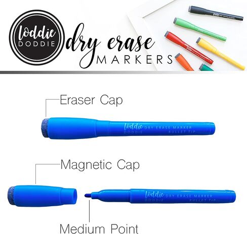 10 أقلام تلوين مغناطيسية للمسح الجاف من Loddie Doddie مع أغطية ممحاة، 10 ألوان ساطعة وجريئة فريدة من نوعها، نقطة متوسطة، رائحة منخفضة، غير سامة in Kuwait
