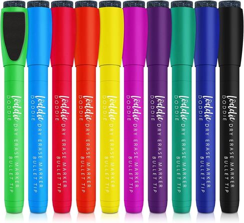 10 أقلام تلوين مغناطيسية للمسح الجاف من Loddie Doddie مع أغطية ممحاة، 10 ألوان ساطعة وجريئة فريدة من نوعها، نقطة متوسطة، رائحة منخفضة، غير سامة in Kuwait