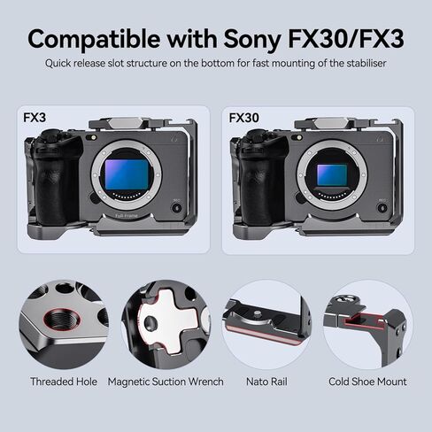 قفص كاميرا مصنوع من سبائك الألومنيوم متوافق مع Sony FX3/FX30 مع حامل الحذاء البارد وسكة الناتو 1/4"-20 3/8"-16 خيط in Kuwait