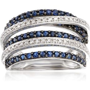 Ross-Simons 1.00 CT. T.W. الياقوت و .15 CT. T.W. حلقة الطريق السريع الماس في الفضة الاسترليني. حجم 10
