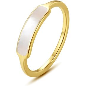 Mother of Pearl Ring - Gold Plated Dainty Minimalist Shell Pearl Ring for Women