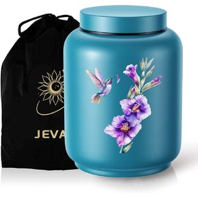 Cremation Urn for Human Ashes Adult Women - 200 Cubic Inches Stainless Steel Urn, Hummingbird & Floral Design for Burial, Memorial or Home Display with Velvet Bag