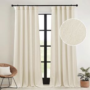 RYB HOME Thick Faux Linen Weave Textured Curtains for Bedroom Vintage Pinch Pleated Light Filtering Window Draperies Privacy for Living Room Dinning Home Office, Linen, W 52 x L 108 inch, 2 Panels