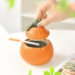 Orange Ashtray with Lid, Windproof Ceramic Ashtray Cigarette Ash Tray, Suitable for Indoor or Outdoor Use