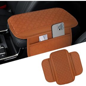 Car Center Console Cover, 12.2"×6.9" Leather Arm Rest Cover for Car, Comfortable Armrest Seat Box Cushion with Pocket, Armrest Cover Protector Universal Car Interior Accessories (Dark Green)