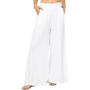 R.Vivimos Women's Cotton Palazzo Pants Casual Elastic High Waisted Loose Flowy Wide Leg Long Trousers Pants with Pockets in Saudi Arabia
