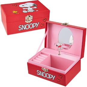 Peanuts Snoopy Musical Jewelry Box for Girls Teens Women with Compartments & Mirror, Keepsake Memory Box Bedroom Decor Cute Gifts