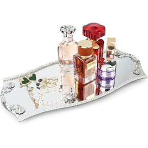 Silver Mirrored Jewelry Trinket Tray,Mirror Vanity Trays with Carrying Handles for Bedroom Dresser,Perfume Tray,Decorative Tray for Home Decor Gift