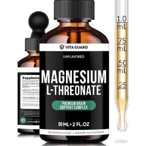 Magnesium L-Threonate Liquid Drops – 500mg Ultra-Absorbable Brain Support Supplement, Unflavored, 60ML | Boosts Memory, Focus & Relaxation | Fast-Acting, Vegan, Non-GMO, Gluten-Free