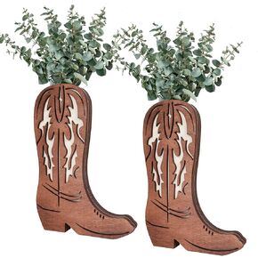 2 PCS Wood Cowboy Boot Vase for Flowers Faux Greenery ، Cowgirl Boot Decor ، Decor Western Wall Decor
