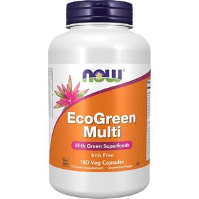 NOW Supplements, EcoGreen Multi Vitamin with Green Superfoods, Iron-Free 180 Veg Capsules