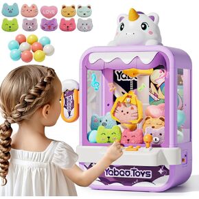 Mini Claw Machine for Kids,Girls Unicorns Toys Electronic Arcade Game Vending Machine w/Plush Fidget Toys Refill Inside,Small Stuff Prizes Candy Machine Dispenser, Christmas Birthday Party Favor Gifts